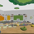 Cheerful Kindergarten Classroom With Bookshelves Decorative Tree Colorful Seats And Toys