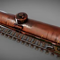 Industrial Railway Tank Car with Rusty Green Brown Exterior on Railroad Track and Ladder