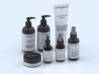 Elegant SEASONS Skincare Products With Hydrating Mask Pump Bottles Spray Bottles And Jars 3d model