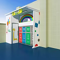 Colorful Garbage Sorting Station With Cartoon Giraffe Rainbow And Balloons Design