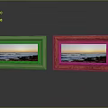 Two Photo Frames With Silver And Wooden Borders Displaying Seascape Sunset Photos On Reflective Surface