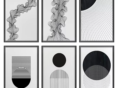 Abstract Black White Wall Art With Modern Geometric Line Design Framed Decor 3d model