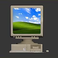 Vintage Computer With CRT Monitor Tower Keyboard Mouse Screen Blue Sky White Clouds Green Grass