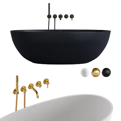 Modern Black Oval Bathtub With Gold White Black Faucet And Knobs Design 3d model