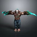 Muscular Fantasy Monster Character With Glowing Blue Blades And Denim Jeans