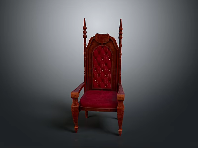 Elegant Red Upholstered Chair With Wooden Frame Ornate Spires And Diamond Tufted Design 3d model
