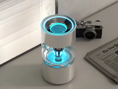 Modern Electronic Appliance With White Casing Blue LED Light And Transparent Structure Design 3d model