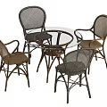 Stylish Round Glass Top Dining Table Set With Rattan Chairs For Four 3d model