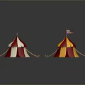 Modern Circus Tents Display With Red White Yellow Colors And Flags