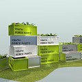 Youth Force Party Display Structures With Green Silver Design On Grass Background