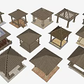 Wooden Pavilions With Various Roof Designs And Architectural Structure Models