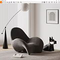 Gray Velvet Armchair With Floor Lamp Dog Figurine And White Wall Blinds