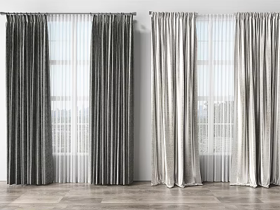 Double Layer Window Curtains With Dark And Light Textured Panels For Interior 3d model