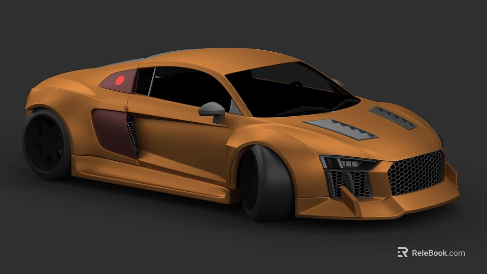 Orange Sports Car With Modern Sleek Body Black Wheels And Front Grille Design 3d model 