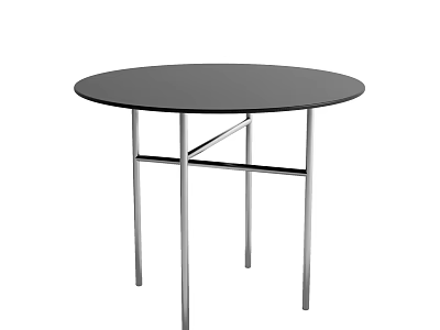 Modern Round Dining Table With Black Tabletop And Silver Metal Legs 3d model