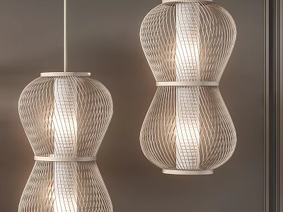 Woven Texture Lantern Chandelier With Warm Lighting For Dark Wall Interior Space 3d model