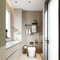 Modern Bathroom Interior Design With Glass Shower White Toilet Green Plant Towel Rack And Vanity