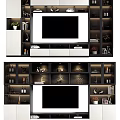 Modern TV Wall Unit With Storage Shelves Decorative Ornaments And LED Lighting