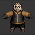 3D Animated Game Character Panda In Pilot Outfit With Goggles Orange Stripes Black Vest
