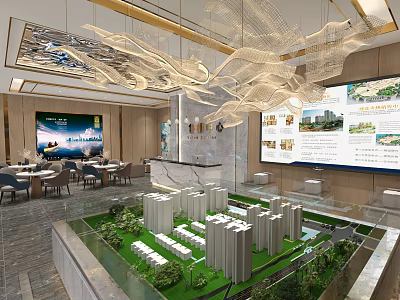 Exquisite Modern Real Estate Sales Office With Residential Project Sand Table And Comfortable Negotiation Area 3d model