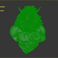 Green Lion Headed Mythical Creature Sculpture With Horns Muscular Torso And Necklaces With Pendants