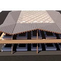 Outdoor Wooden Platform Structure With Open Roof And Square Planter Troughs Underneath