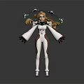Futuristic Blonde Haired Character With Green White Outfit And Creature Inspired Floating Rings