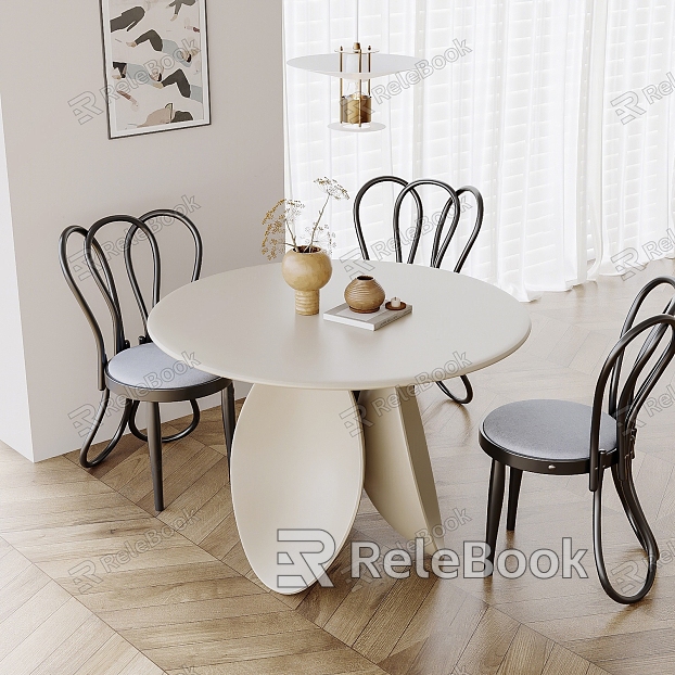 Modern Dining Table and Chair Combination Cream Dining Table and Chair Combination Dining Chair Single Chair Chandelier Hanging Picture model