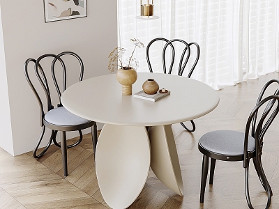 Modern Dining Table and Chair Combination Cream Dining Table and Chair Combination Dining Chair Single Chair Chandelier Hanging Picture model