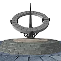 Ancient Sundial With Circular Dial Pointer On Stone Base Paved Ground 3d model