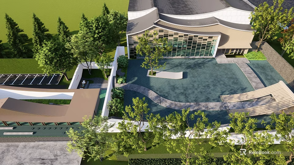 Modern Landscape Wall In Courtyard With Water Feature Green Plants And Architectural Design 3d model 