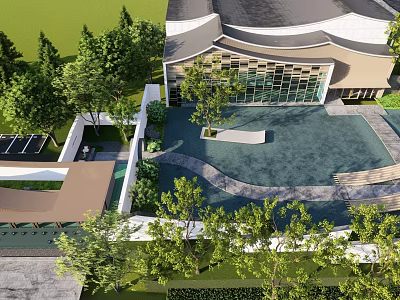 Modern Landscape Wall In Courtyard With Water Feature Green Plants And Architectural Design 3d model
