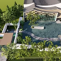 Modern Landscape Wall In Courtyard With Water Feature Green Plants And Architectural Design