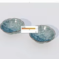 Two Blue Crackle Glaze Ceramic Bowls With Petal Shaped Edges On White Background