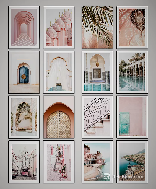 Moroccan Architectural Elements Collection With Arches Blue Doors Pools And Palm Trees 3d model 