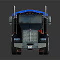 Black Heavy Duty Dump Truck with Blue Trailer Multiple Wheels and Reflective Finish on Dark