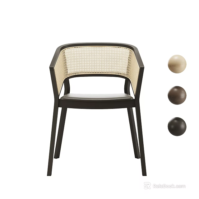 Elegant Modern Dining Chair With Black Frame Beige Woven Backrest And Black Seat 3d model 