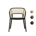 Elegant Modern Dining Chair With Black Frame Beige Woven Backrest And Black Seat