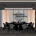 Elegant Restaurant Interior With Round Dining Table Green Brown Chairs Circular Decorative Painting And Hanging Lights