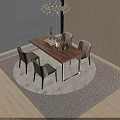 Modern Wooden Dining Table Set With Light Gray Chairs And Decorative Items 3d model