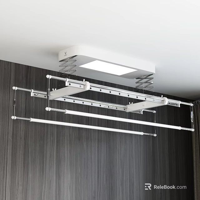 Ceiling Mounted Metal Clothes Hanger With Multiple Hanging Rods And Integrated LED Light 3d model 