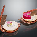 Traditional Brass Cheese Slicers With Round Plates And Pink Cheese Slices