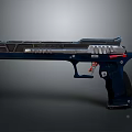 Futuristic Sleek Gun Design With Metallic Blue Silver Body And Red Accents