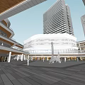 Modern Commercial Plaza With Sculpture Open Space Pedestrians And Tall Building