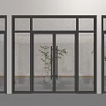 Contemporary Glass Doors With Dark Frames Transparent Panels And Indoor Plants