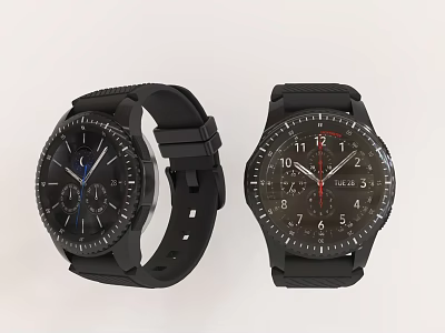 Black Stylish Analog Watches With Leather Strap Two Pieces Modern Design 3d model