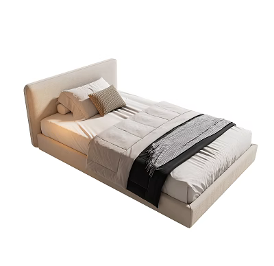 Modern Single Bed With Upholstered Headboard And White Linens Black Accent Throw 3d model
