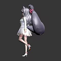 Anime Cat Girl Character With Purple Hair Pink Bow Tail And White Uniform Dress