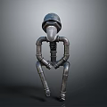 Industrial Style Metal Pipe Humanoid Sculpture With Helmet Head And Sitting Posture