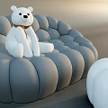 Gray Pumpkin Shaped Lazy Sofa With White Teddy Bear Decoration 3d model
